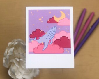 Celestial Whale Postcard Mini Prints | Wall Art, Room Decor, Dorm Decor, Animal Illustration, Whimsical, Gifts For Her, Polaroid Prints