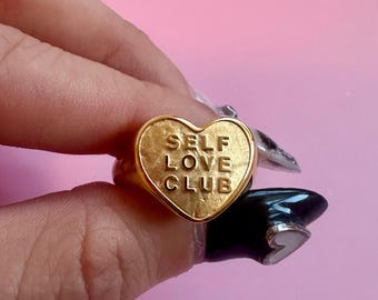 Self Love Club Heart Ring | Coquette core, gifts for her, jewelry, friendship band, mental health quote, positive affirmations