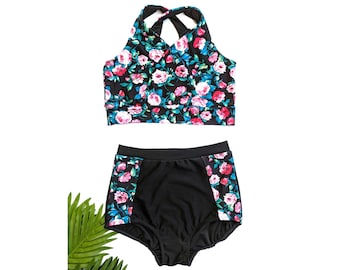 High Waisted Bikini Swimsuit Set -Custom bikini top, high waisted swimsuit bottoms  nursing swim top, bikini, plus size, bikini bottom