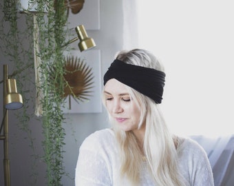 Black Wide headband- Scrunch headband, extra wide headband, beanie, turban, dreadlock accessories, yoga headband, non slip headband, women's