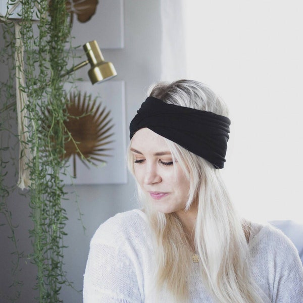 Black Wide headband- Scrunch headband, extra wide headband, beanie, turban, dreadlock accessories, yoga headband, non slip headband, women's