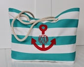 Beach Tote Bag - Large Monogrammed Tote Bag - Bridesmaid Gift - Pool, Beach Bag - Diaper Bag - Personalized Bag