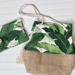 Greenery Bag Palm Print Clutch Bikini Bag Bridesmaid Gift Personalized Make Up Bag Cosmetic Bag Wedding Party Gift Bride Gift image 3