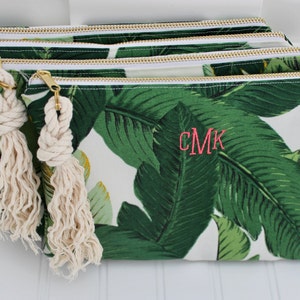 Greenery Bag Palm Print Clutch Bikini Bag Bridesmaid Gift Personalized Make Up Bag Cosmetic Bag Wedding Party Gift Bride Gift image 1