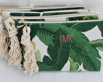 Greenery Bag - Palm Print Clutch - Bikini Bag - Bridesmaid Gift - Personalized Make Up Bag - Cosmetic Bag - Wedding Party Gift - Bride Gift