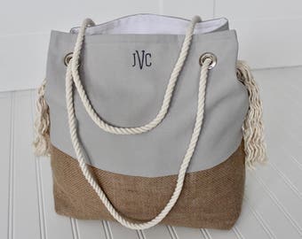 Jute Beach Bag | Burlap Beach Bag | Boho Bag | Bridesmaid Gift | Mother's Day Gift | Personalized Beach Tote | Summer Bag