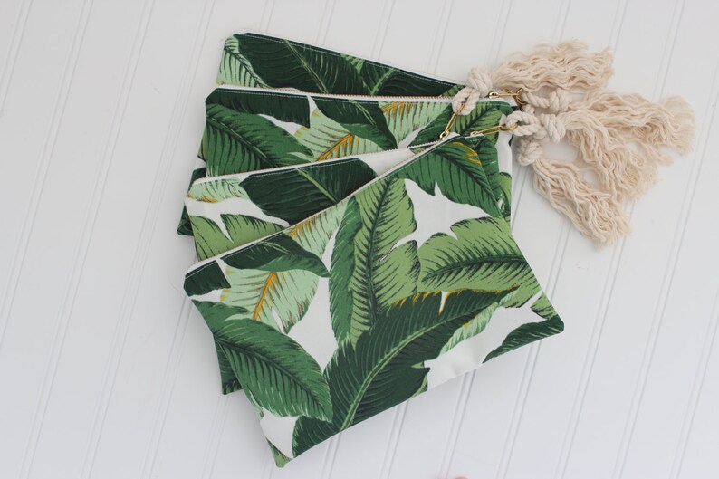 Greenery Bag Palm Print Clutch Bikini Bag Bridesmaid Gift Personalized Make Up Bag Cosmetic Bag Wedding Party Gift Bride Gift image 2