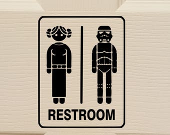 storm troop and Princess Lea Unisex toilet washroom restroom door sign ladies and gentleman bathroom decal
