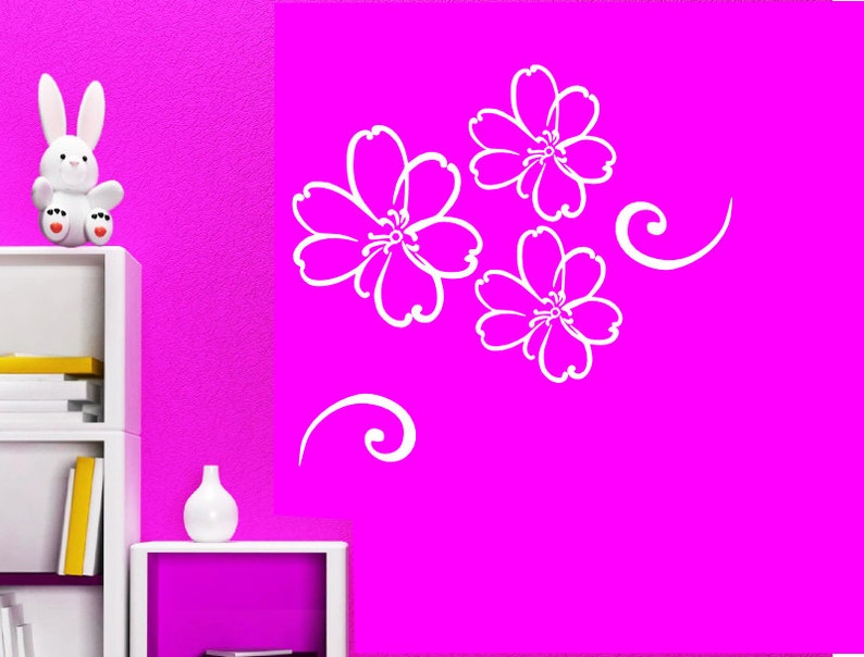 Flowers swirls vinyl wall decal girl room decal w137