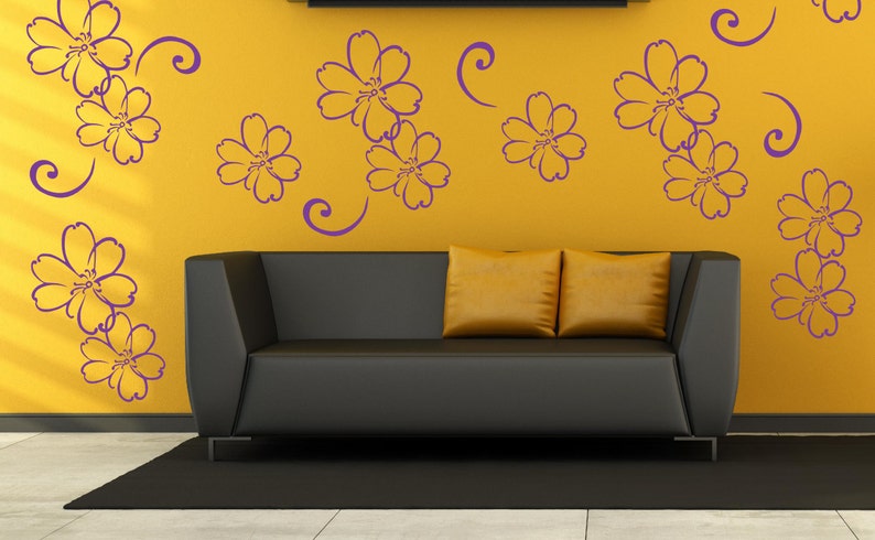 Flowers swirls vinyl wall decal girl room decal w137