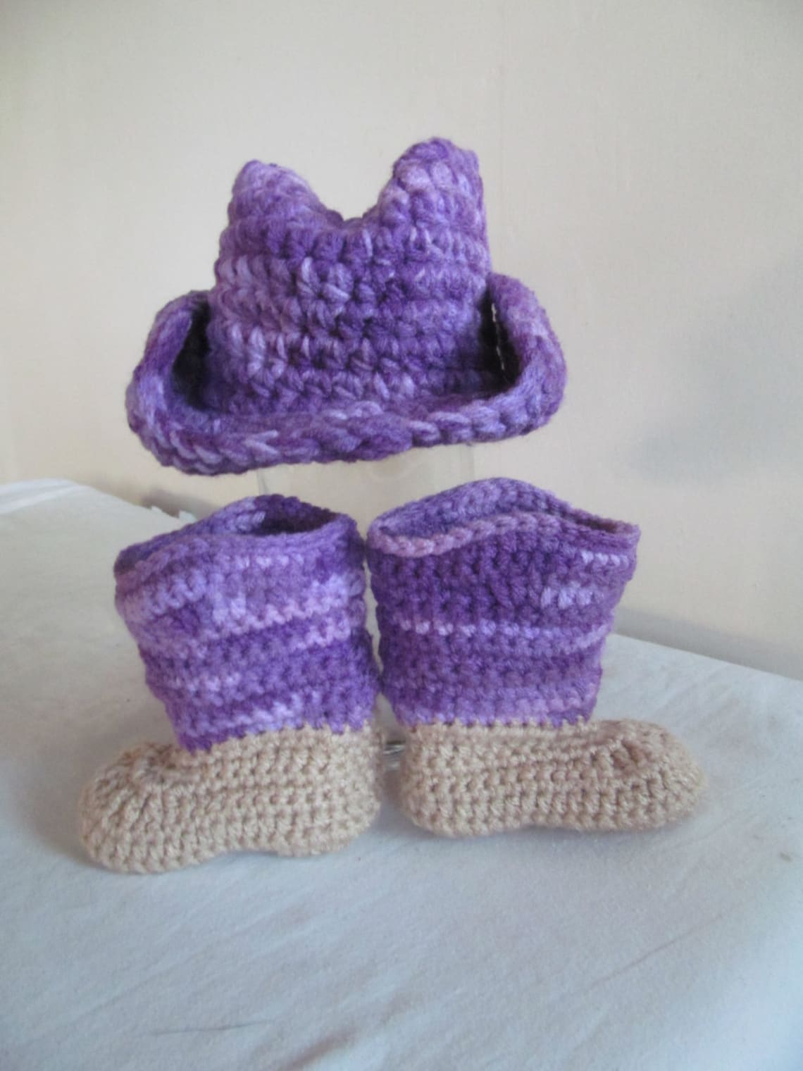 Purple Camo Hand Crocheted Baby Cowgirl Boots and Hat Made to - Etsy