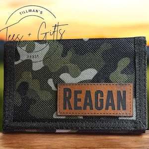 Cartera juvenil personalizada de camuflaje con parche de polipiel