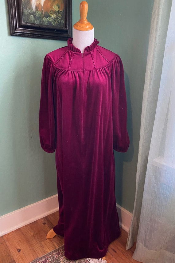 Vintage 1980s Lisanne Burgandy Velour Maxi Dressi… - image 2