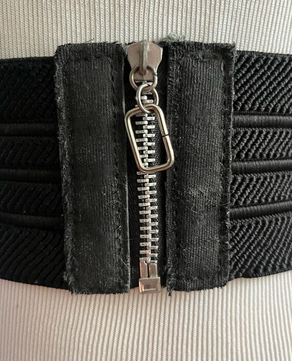 Vintage Black Wide Elastic Belt Zipper Buckle - image 3
