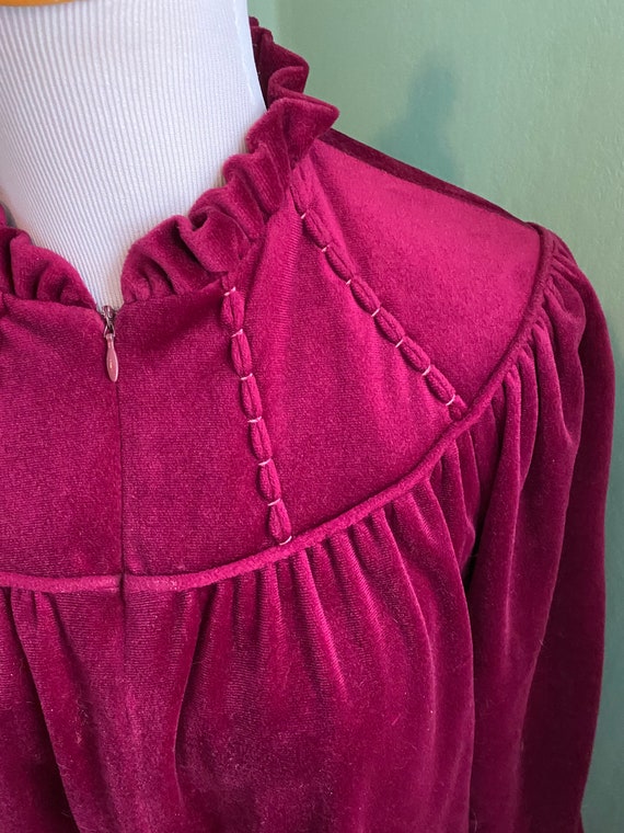 Vintage 1980s Lisanne Burgandy Velour Maxi Dressi… - image 4