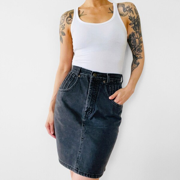 Vintage Black Denim Jean Mini Skirt