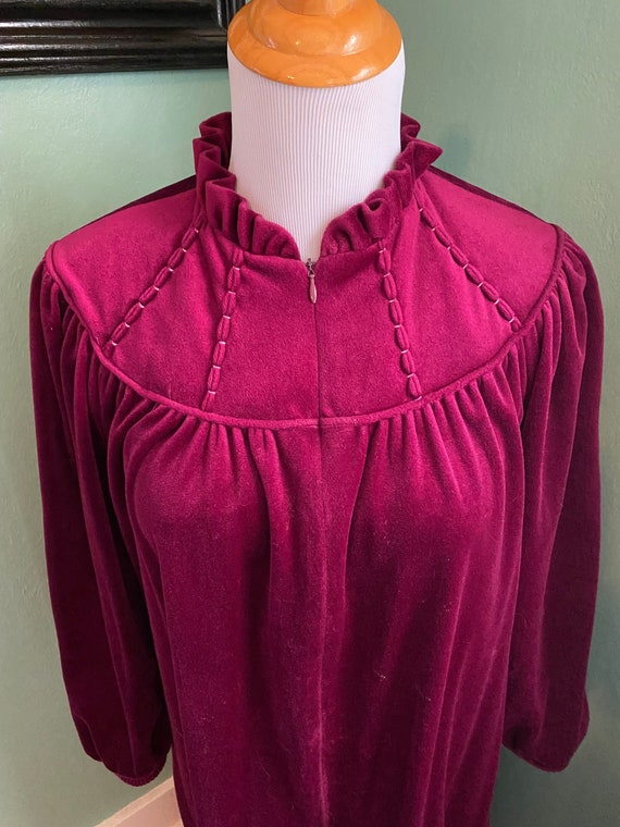 Vintage 1980s Lisanne Burgandy Velour Maxi Dressi… - image 1