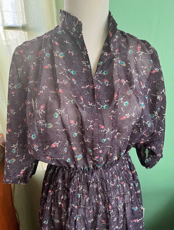 Sheer Vintage Mesh Balloon Sleeve Top with Cami in Black main image 0