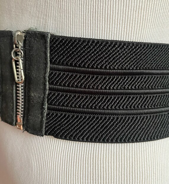 Vintage Black Wide Elastic Belt Zipper Buckle - image 2
