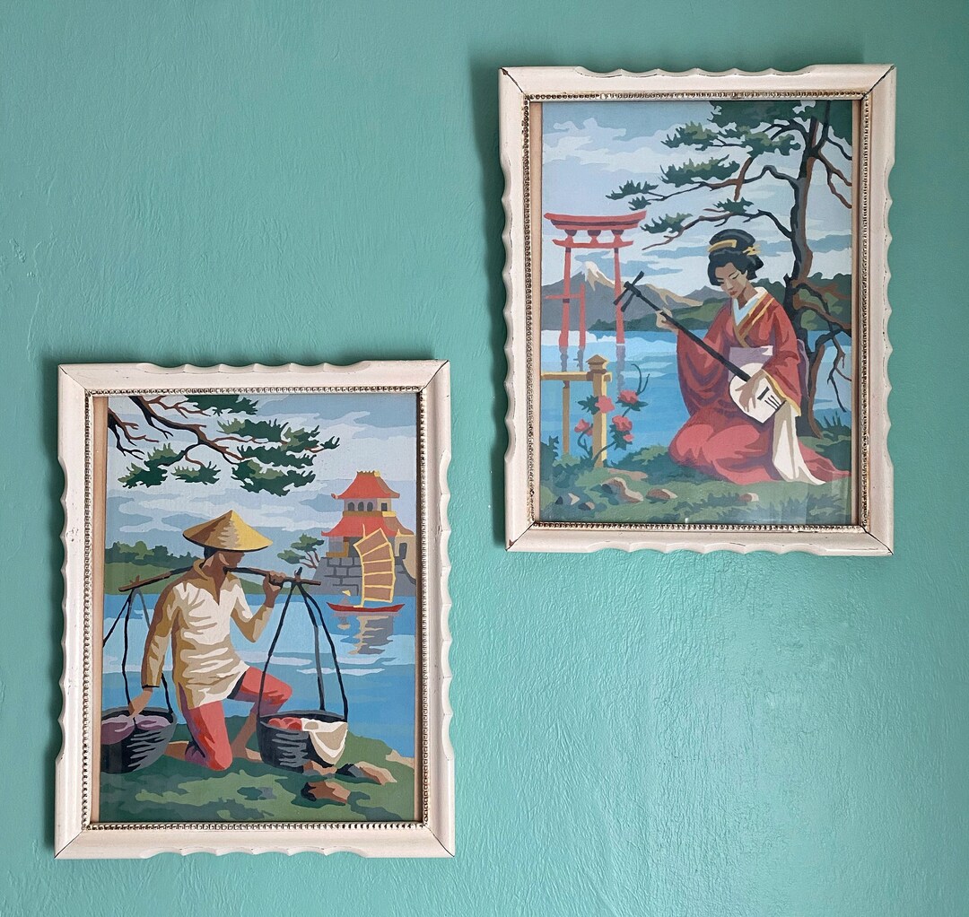 Vintage 1940's Paint by Number Japanese Geisha Pair of Etsy