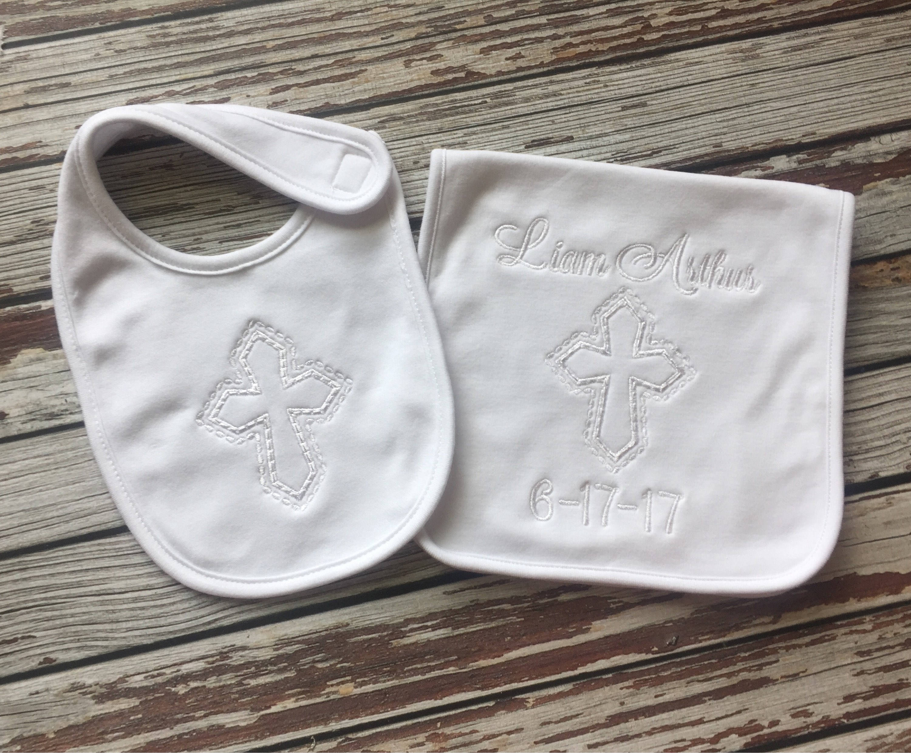 Boy Christening bib and burp cloth set Baptism bib Baptism set Etsy