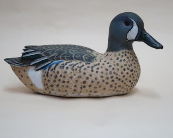 Vintage gesigneerde blauwvleugelblauwe eendlokvogel, 1989