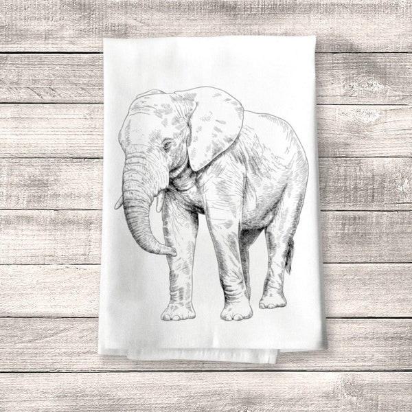 African Animal Elephant Towel, Flour Sack Towel, Kitchen Towel, Dish Towel, Tea Towel, Safari Decor, Housewarming Gift