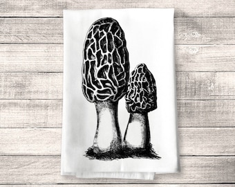 Morel Mushroom Kitchen Towel, Morchella Mushroom Towels, Gift for Mushroom Hunter, Flour Sack Tea or Dish Towel, Kitchen Decor