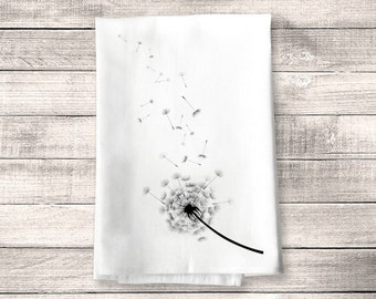 Dandelion Kitchen Towel, Seeds Blowing in the Wind, Flower Housewarming Gift, Wanderlust, Flour Sack Tea or Dish Towel, Kitchen Decor