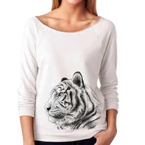 Forest Animal Slouchy Sweatshirt Owl Sweater Owl Shirt 34 Sleeve Lightweight Raw Edge Raglan Owl Illustration Ringspun Cotton