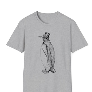 Fancy Dapper Penguin T Shirt, Printed on Soft Ringspun Cotton, Zoo Animal Tshirt, Arctic Penguin Tee, Mens Womens