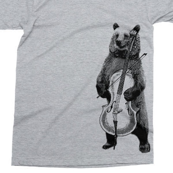 Beer speelt cello T-shirt, gedrukt op zacht ringgesponnen katoen, muzikale beer tshirt, grappige hipster dieren tee, heren dames