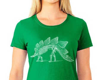 CLEARANCE FINAL SALE, Women's Dinosaur Tshirt, Stegosaurus Skeleton T Shirt, Fossil, Bones, Jr. Fit Tee