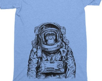 Tri-Blend Astronaut Monkey Tshirt, Printed On American Apparel, Space Monkey T Shirt, Funny Animal Tee, Mens Womens