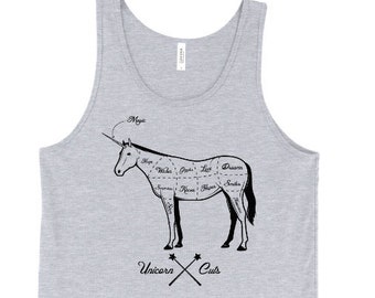 Unicorn Meat Cuts Tank Top, Funny Unicorn Tank, Butcher, Printed On Soft Ringspun Cotton, Mens, Unisex