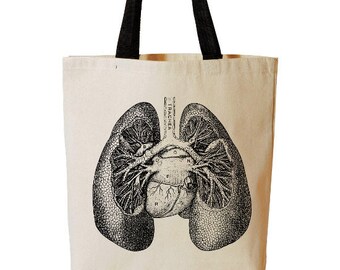 Anatomical Lungs Tote Bag, Human Anatomy Tote, Horror, Reusable Grocery Bag, Halloween Trick Or Treat Tote, Beach, Cotton Canvas Book Bag