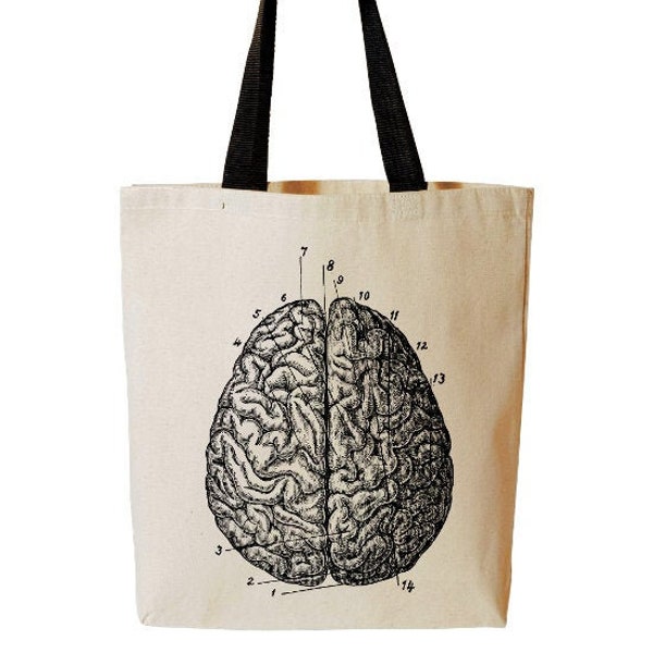 Anatomical Brain Tote Bag, Anatomy, Horror, Reusable Grocery Bag, Medical Tote, Beach Tote, Cotton Canvas Book Bag
