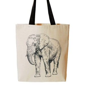 Elephant Tote Bag, African Animal Tote, Safari, Beach Bag, Reusable Grocery Bag, Cotton Canvas Book Bag