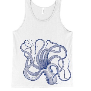 Octopus Tank Top, Ocean Animal Beach Tank, Kraken Tank, Printed On Soft Ringspun Cotton, Mens, Unisex