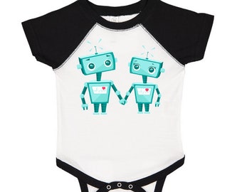 Cute I 3 Heart Love Robots Fun Funny Cotton Short Sleeve Toddler Kids Tee Shirt