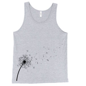 Dandelion-tanktop, Wanderlust Wish-tank, paardebloemzaden waait in de wind, gedrukt op zacht ringgesponnen katoen, heren, uniseks