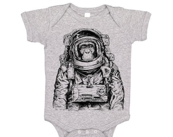 Monkey Astronaut One Piece, Baby Bodysuit, T Shirt, Space Monkey Tshirt, Funny Animal Tee, Kids