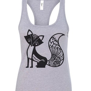 Whimsical Fox Tank Top, Women's Triblend Racerback Tank, Woodland Critter, Animal, Printed On Bella Canvas Tri Blend