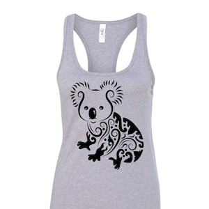 Koala Bär Tank Top, Damen Racerback Tank Top, Ausgefallenes Koala Tank, australisches Tier, gedruckt auf weicher ringgesponnener Baumwolle