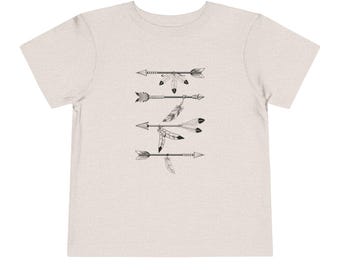 Boho Pfeil Kinder T-Shirt, Bogenschießen T-Shirt, Federn, Jagd-T-Shirt, Camping, Outdoors, weiche ringgesponnene Baumwolle, Kleinkind