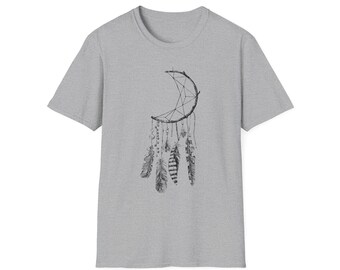 Moon Dreamcatcher T-Shirt, Feather Crescent Design, Soft Cotton Tee