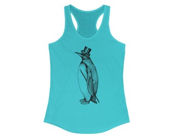 Dapper Penguin Racerback Tank Top, Top Hat, Womens