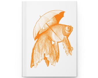 Goldfish with Umbrella Hardcover Journal | Illustrated Fish Sketch Notebook
