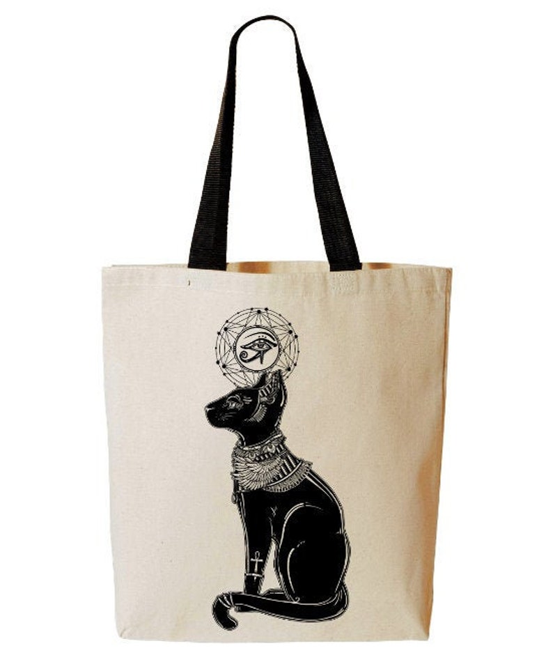 Ancient Egyptian Cat Tote Bag, Bastet, Egyptian Goddess, God, Eye of Horus, Beach Bag, Reusable
