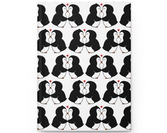 Love Penguins Pattern Hardcover Journal, Cute Notebook